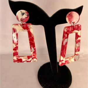 NEW Lightweight Geometric Pierced Ladder and Round Shape Acrylic Long Earrings